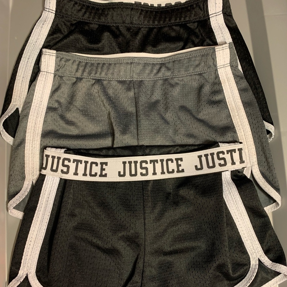 Three pair Justice active wear shorts size 8